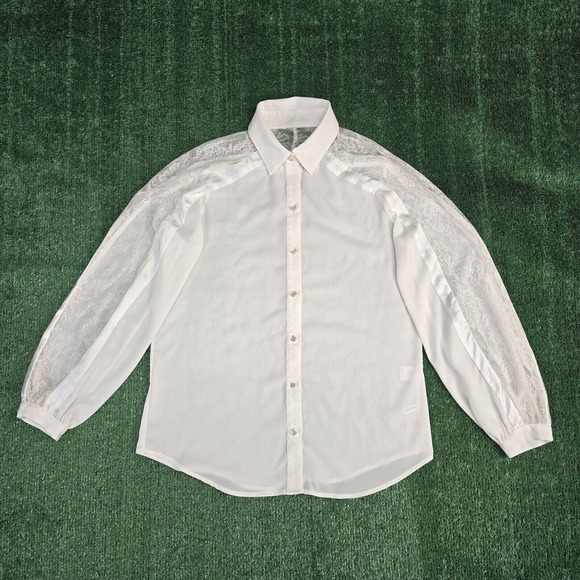 Eva Mendes New York Blouse Size S Womens White Satin Look Floral Lace Sheer - Picture 2 of 8